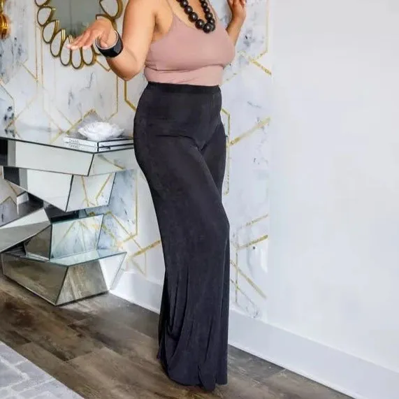 Slink Fabric Palazzo Pants-Black