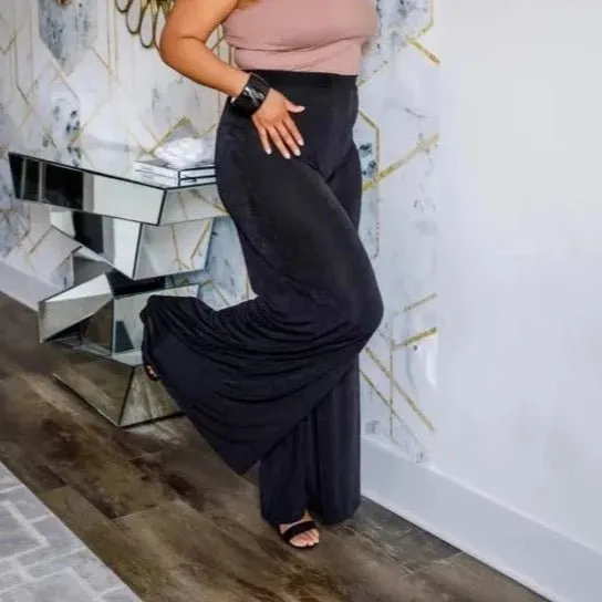 Slink Fabric Palazzo Pants-Black