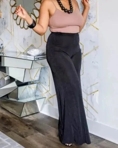 Slink Fabric Palazzo Pants-Black