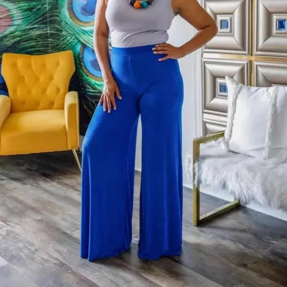 Slink Fabric Palazzo Pants-Blue