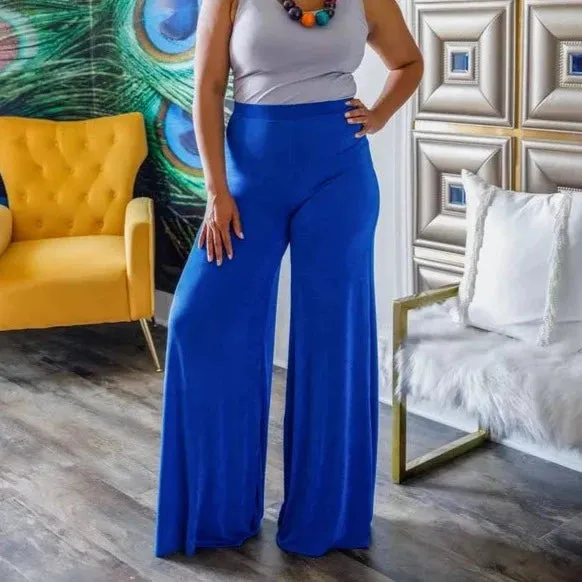 Slink Fabric Palazzo Pants-Blue