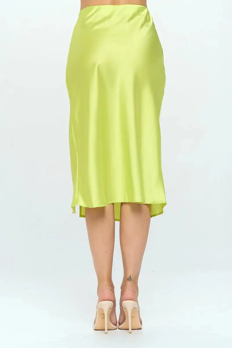Solid Satin Midi Skirt With Slit