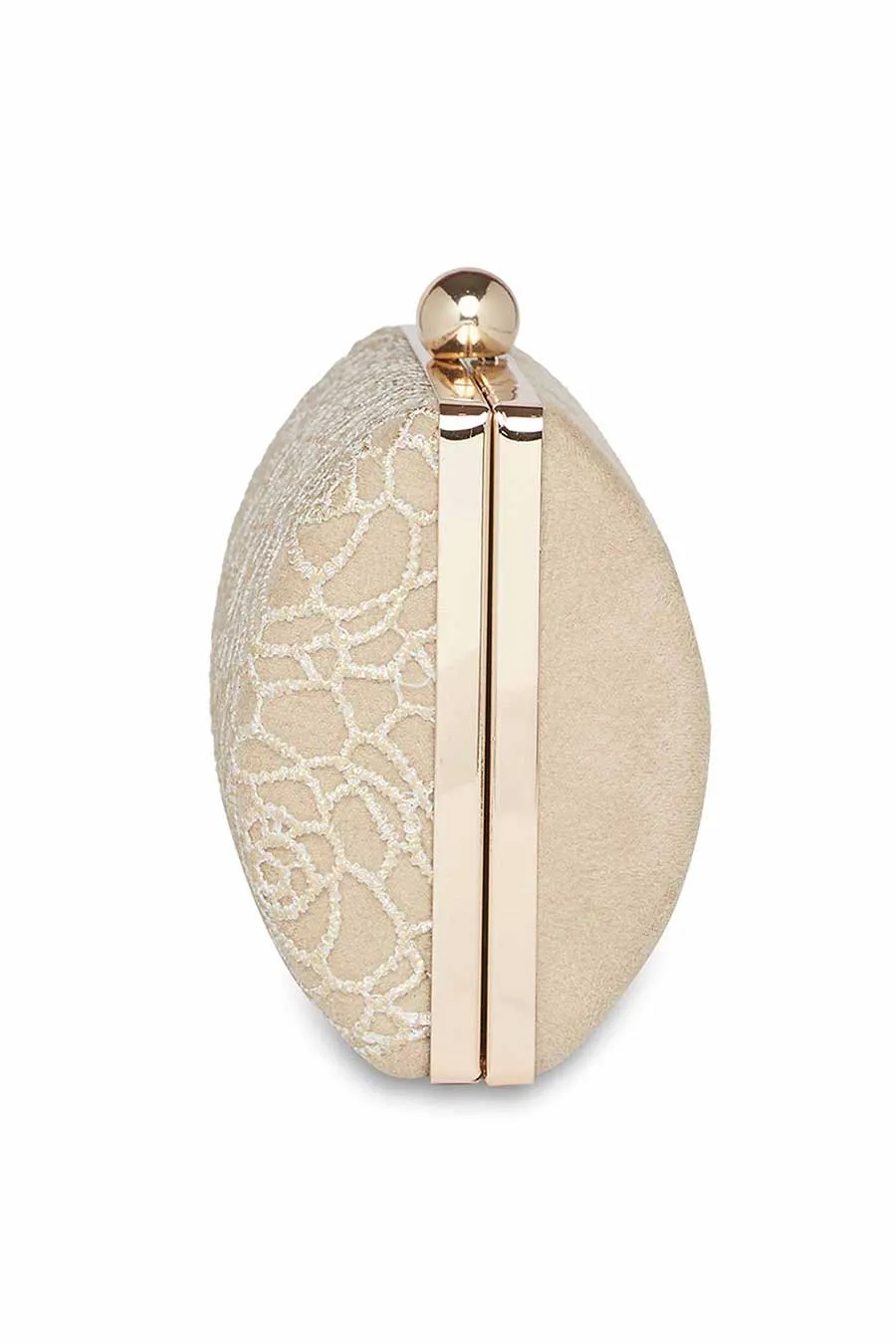 White & Gold Rose Lace Clutch